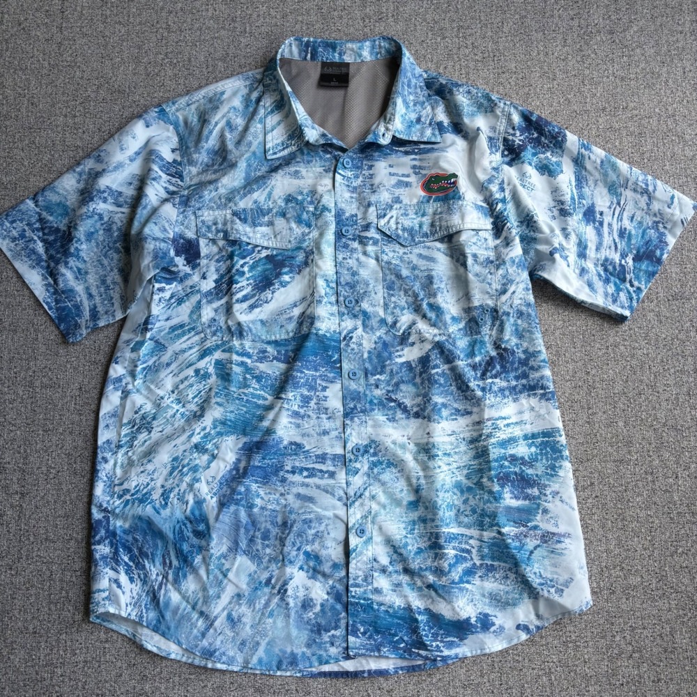 Florida Gators Realtree Fishing Shirt Mens L Blue Aspect Camo‎ Button Down